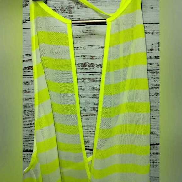 Gianni Bini Coverup Maxi Sheer Striped Neon Yellow Small Deep V Neck Beach Swim - Picture 4 of 7